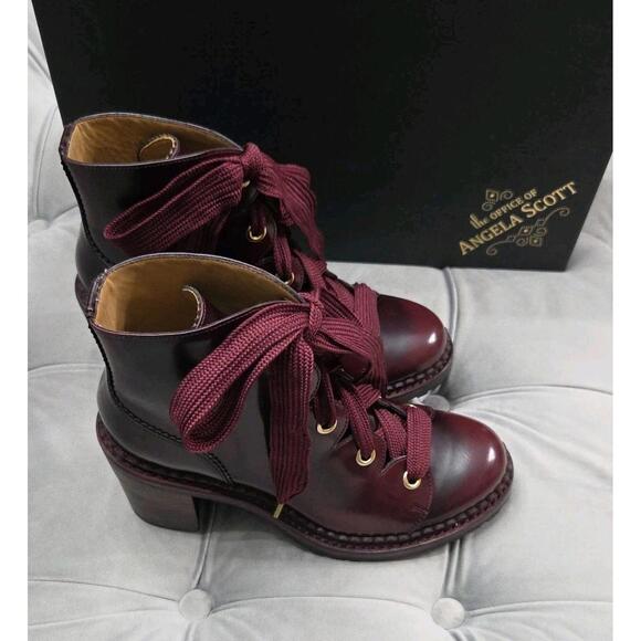 The Office of Angela Scott Miss Billie Boots Dark Red Leather Womens Shoes 37 7 - Picture 2 of 15